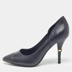 Pre Owned Tory Burch Navy Blue Leather Pointed Toe Pumps Size 39