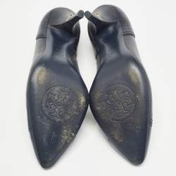 Pre Owned Tory Burch Navy Blue Leather Pointed Toe Pumps Size 39