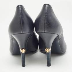 Pre Owned Tory Burch Navy Blue Leather Pointed Toe Pumps Size 39