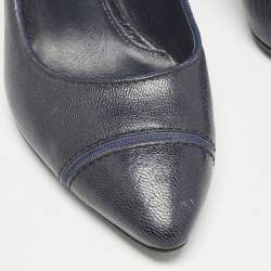 Pre Owned Tory Burch Navy Blue Leather Pointed Toe Pumps Size 39