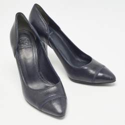 Pre Owned Tory Burch Navy Blue Leather Pointed Toe Pumps Size 39