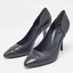 Pre Owned Tory Burch Navy Blue Leather Pointed Toe Pumps Size 39