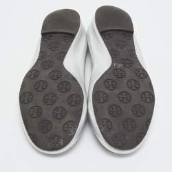 Pre Owned Tory Burch Silver Leather Ballet Flats Size 39.5