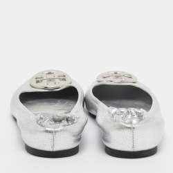 Pre Owned Tory Burch Silver Leather Ballet Flats Size 39.5