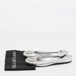 Pre Owned Tory Burch Silver Leather Ballet Flats Size 39.5