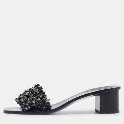 Tory Burch Black Satin Logan Embellished Slide Sandals Size 40.5