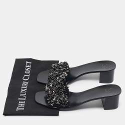 Tory Burch Black Satin Logan Embellished Slide Sandals Size 40.5