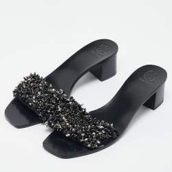 Tory Burch Black Satin Logan Embellished Slide Sandals Size 40.5