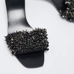 Tory Burch Black Satin Logan Embellished Slide Sandals Size 40.5