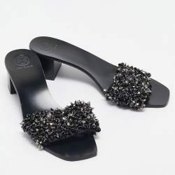 Tory Burch Black Satin Logan Embellished Slide Sandals Size 40.5