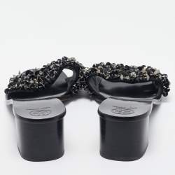 Tory Burch Black Satin Logan Embellished Slide Sandals Size 40.5