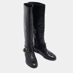 Tory Burch Black Leather knee Length Boots Size  39.5