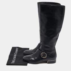 Tory Burch Black Leather knee Length Boots Size  39.5