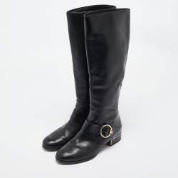 Tory Burch Black Leather knee Length Boots Size  39.5