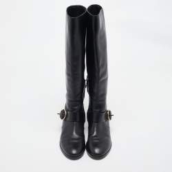 Tory Burch Black Leather knee Length Boots Size  39.5