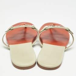 Pre Owned Tory Burch Orange/Grey Leather Miller Thong Flats Size 38.5