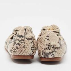 Tory Burch Beige/Black Python Embossed Leather Scrunch Ballet Flats Size 37.5