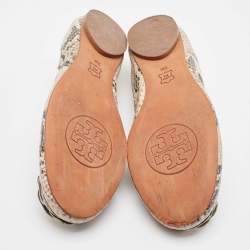 Tory Burch Beige/Black Python Embossed Leather Scrunch Ballet Flats Size 37.5