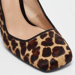 Tory Burch Beige/Brown Pony Hair Square Toe Block Heel Pumps Size 36