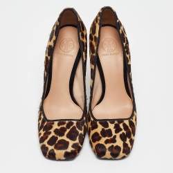Tory Burch Beige/Brown Pony Hair Square Toe Block Heel Pumps Size 36