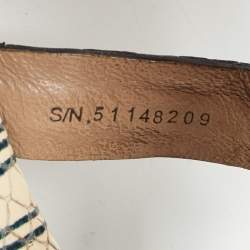 Pre Owned Tory Burch Off White/Blue Striped Embossed Snakeskin Miller Thong Flats Size 37.5