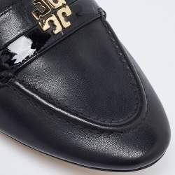 Pre Owned Tory Burch Black Leather Jolie Stretch Smoking Slippers Size 35