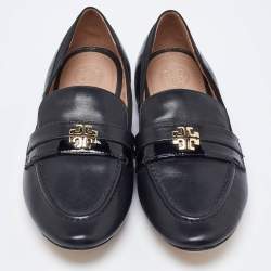 Pre Owned Tory Burch Black Leather Jolie Stretch Smoking Slippers Size 35