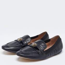 Pre Owned Tory Burch Black Leather Jolie Stretch Smoking Slippers Size 35