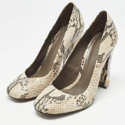 Pre Owned Tory Burch Two Tone Embossed Python Block Heel Pumps Size 39