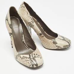 Pre Owned Tory Burch Two Tone Embossed Python Block Heel Pumps Size 39