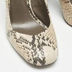 Pre Owned Tory Burch Two Tone Embossed Python Block Heel Pumps Size 39