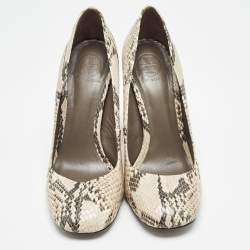 Pre Owned Tory Burch Two Tone Embossed Python Block Heel Pumps Size 39