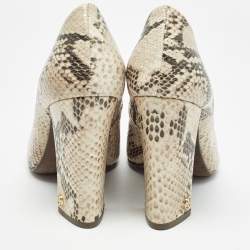 Pre Owned Tory Burch Two Tone Embossed Python Block Heel Pumps Size 39