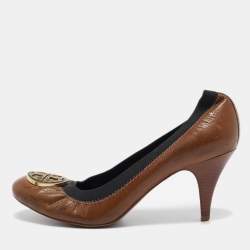 Tory Burch Brown Patent Leather Caroline Scrunch Pumps Size 39