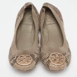 Tory Burch Green/Grey Embossed Snakeskin Leather Caroline Ballet Flats Size 36