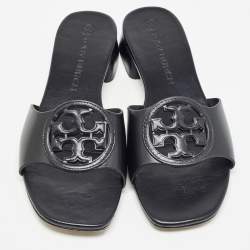 Pre Owned Tory Burch Black Leather Bombe Miller Slide Sandals Size 37.5