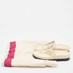 Pre Owned Tory Burch Cream Patent Leather Miller Cloud Thong Slide Sandals Size 37.5