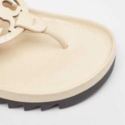 Pre Owned Tory Burch Cream Patent Leather Miller Cloud Thong Slide Sandals Size 37.5