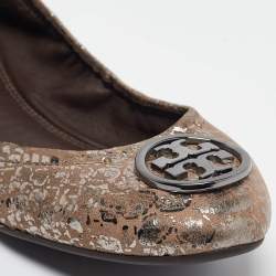 Tory Burch Metallic Brown Textured Suede Heidi Scrunch Ballet Flats Size 36