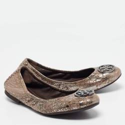 Tory Burch Metallic Brown Textured Suede Heidi Scrunch Ballet Flats Size 36