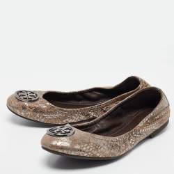 Tory Burch Metallic Brown Textured Suede Heidi Scrunch Ballet Flats Size 36