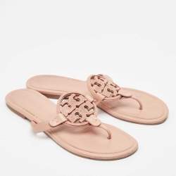 Tory Burch Pink Leather Crystal Embellished Miller Thong Flats Size 40.5 