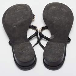 Pre Owned Tory Burch Black Leather Chain Detail Thong Sandals Size 36