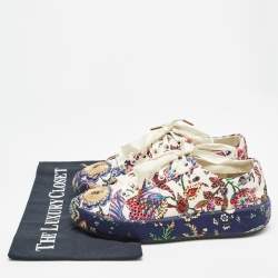 Tory Burch White Floral Print Satin Embellished Amalia Sneakers Size 36.5
