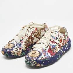 Tory Burch White Floral Print Satin Embellished Amalia Sneakers Size 36.5
