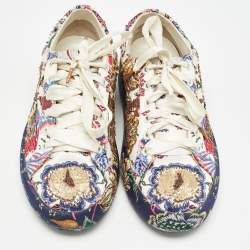 Tory Burch White Floral Print Satin Embellished Amalia Sneakers Size 36.5