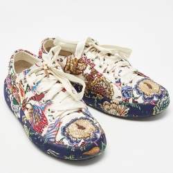 Tory Burch White Floral Print Satin Embellished Amalia Sneakers Size 36.5