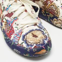 Tory Burch White Floral Print Satin Embellished Amalia Sneakers Size 36.5