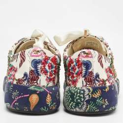 Tory Burch White Floral Print Satin Embellished Amalia Sneakers Size 36.5