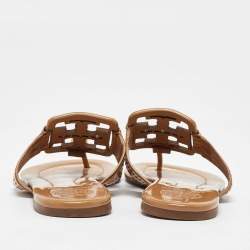 Pre Owned Tory Burch Beige Patent Leather Thong Flats Size 38.5